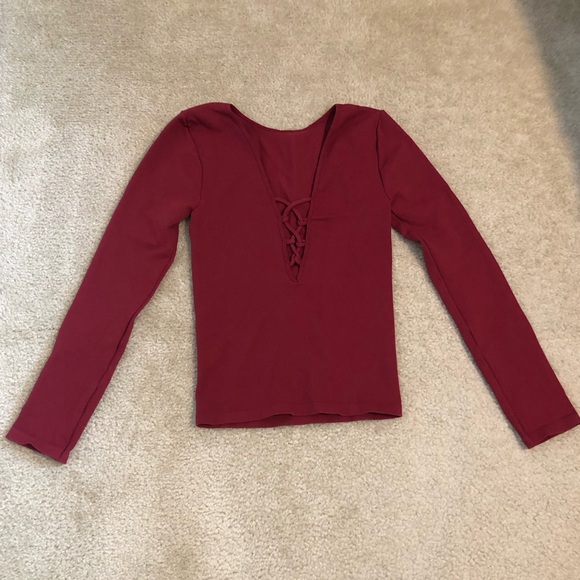 Free People Lace Up Seamless Long Sleeve In Aged Red. NWOT! Sz M/L - Picture 6 of 7